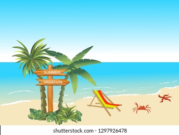 Summer beach, ocean view,  background. Vector illustration 