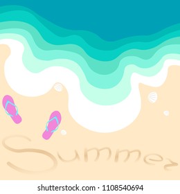 Summer beach. Ocean waves. Flat design.