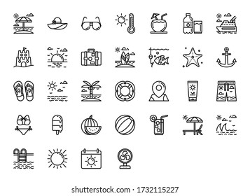 Summer Beach Outline Icons Bundle