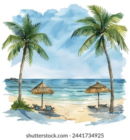 summer beach painting watercolour vector illustration for background