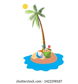 summer beach with palm and balloon plastic toy scene