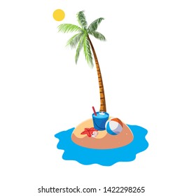 summer beach with palm and balloon plastic toy scene