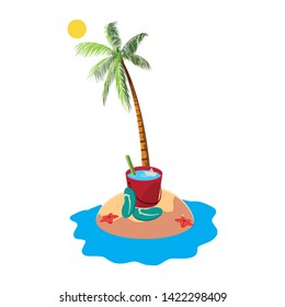summer beach with palm and flip flops scene