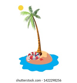 summer beach with palm and lifeguard float scene