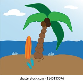 Summer Beach and Palm Tree