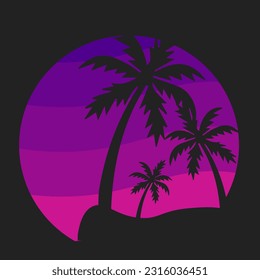 summer beach, palm tree, retro, silhouettt logo vector illustration