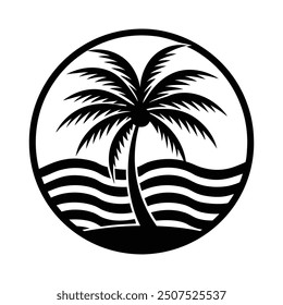 summer and beach palm tree silhouette vector illustration