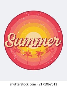 Summer beach palm tree sunset style retro vintage t-shirt design