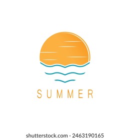summer beach with palm tree and sunset logo design inspiration