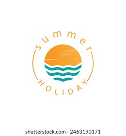 Sommerstrand mit Palme und Sonnenuntergang Logo Design Inspiration