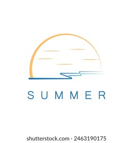 summer beach with palm tree and sunset logo design inspiration
