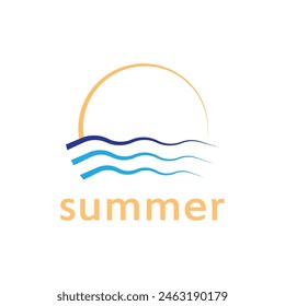 Sommerstrand mit Palme und Sonnenuntergang Logo Design Inspiration