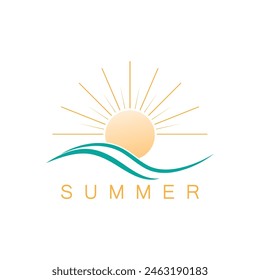 summer beach with palm tree and sunset logo design inspiration