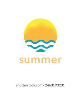 summer beach with palm tree and sunset logo design inspiration