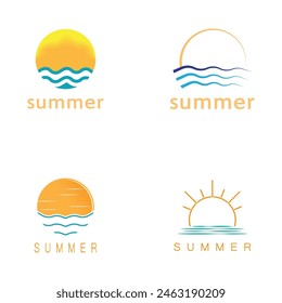 summer beach with palm tree and sunset logo design inspiration