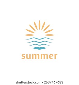 summer beach with palm tree and sunset logo design inspiration
