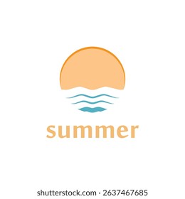 summer beach with palm tree and sunset logo design inspiration