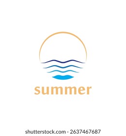 summer beach with palm tree and sunset logo design inspiration