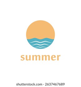 summer beach with palm tree and sunset logo design inspiration