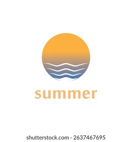 summer beach with palm tree and sunset logo design inspiration