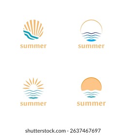 summer beach with palm tree and sunset logo design inspiration