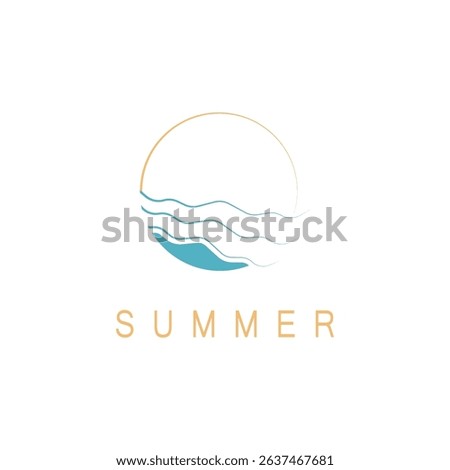 summer beach with palm tree and sunset logo design inspiration