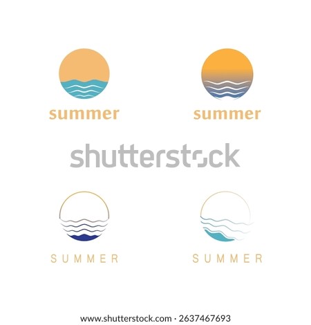 summer beach with palm tree and sunset logo design inspiration