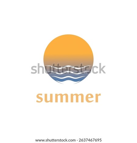 summer beach with palm tree and sunset logo design inspiration