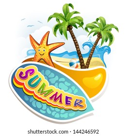Summer beach with palm trees