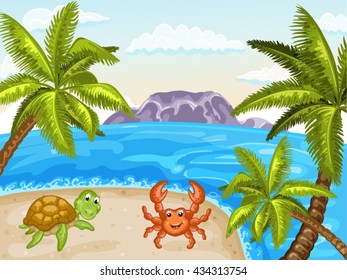 Summer beach and palm trees 