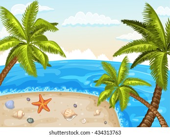  Summer beach and palm trees 