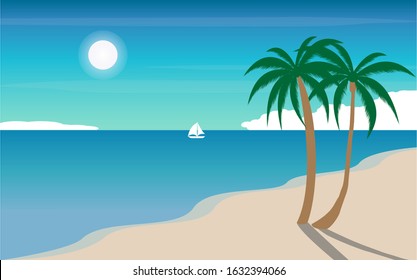 summer beach with palm trees fresh view