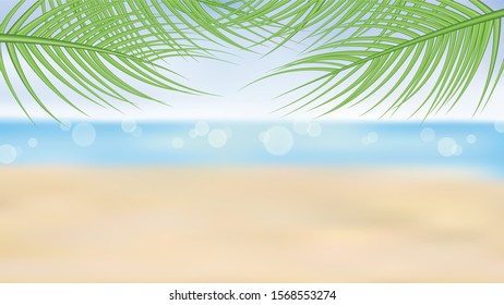 Summer beach and palm trees on the tropical sea background, vector illustration