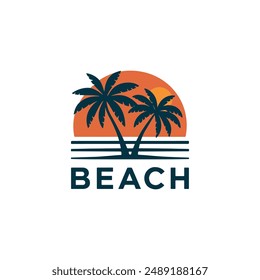 summer beach with palm trees and a beach scene