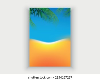Summer. Beach with palm trees, seaside vacation flyer design template.