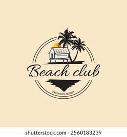 Summer Beach With Palm Trees Vector Logo Design