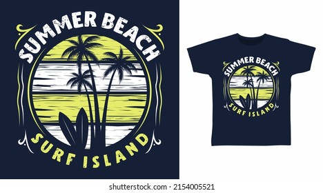 Summer beach palms cartoon tshirt art design