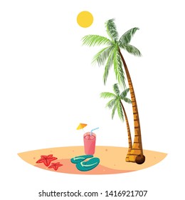 summer beach with palms and cocktail scene