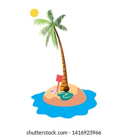 summer beach with palms and flip flops scene