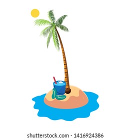 summer beach with palms and flip flops scene