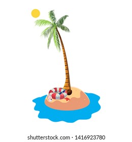 summer beach with palms and float lifeguard scene