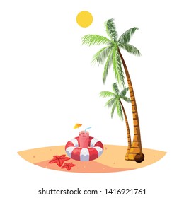 summer beach with palms and float scene