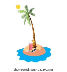 summer beach with palms and juice fruit cocktail scene