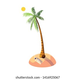 summer beach with palms and solar blocker scene