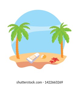 summer beach with palms and solar blocker scene