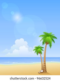 Summer beach with palms. Vector background