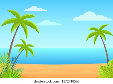 Summer beach with palms vector illustration