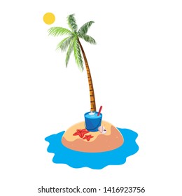 summer beach with palms and water bucket scene