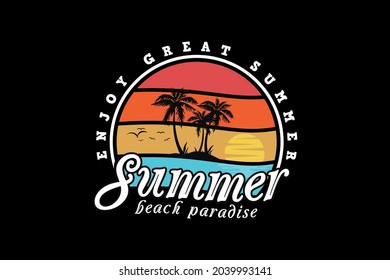 Summer beach paradise, design silhouette retro style