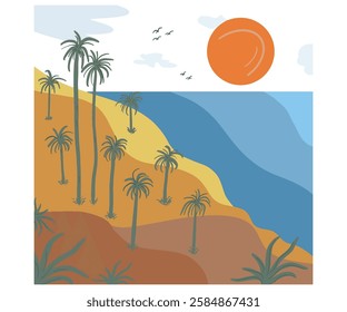 Summer Beach paradise design. Sunshine beach graphic print design for t shirt print, poster, sticker and other uses. California long beach . Palm Tree at The Beach.